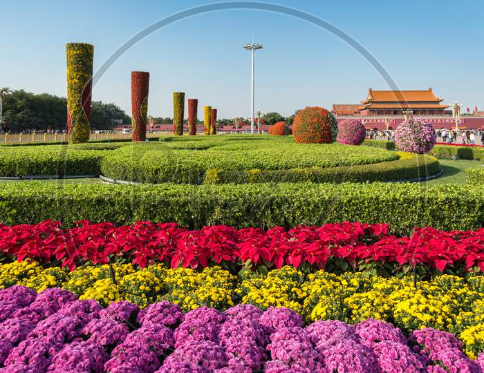 Colorful Flower Display In Tiananmen In Beijing Ahead Of A National Day Of China