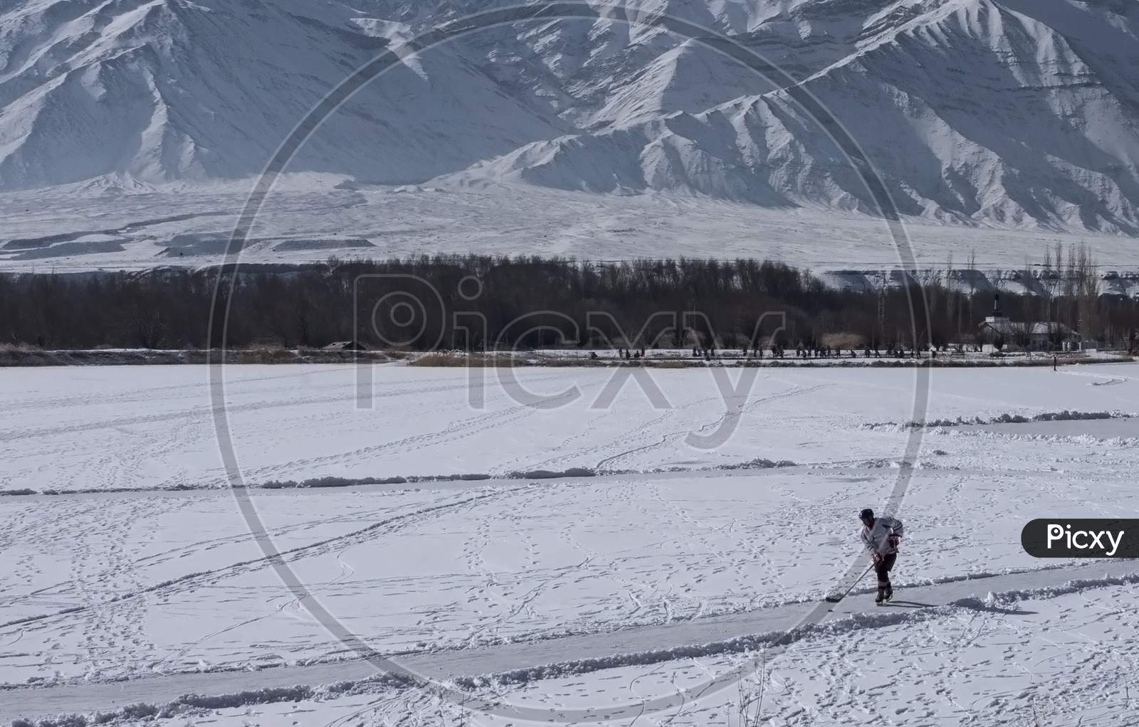 High Altitude Ice Hockey On A Frozen Lake In Leh Ladakh