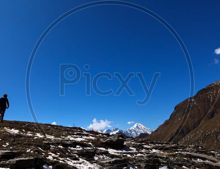 Hiking Of A Photographer Near Rohtang Pass At 14000 Ft. On Himalaya