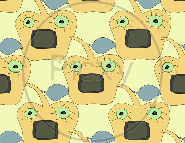 Apple Face Cartoon And Seamless Pattern