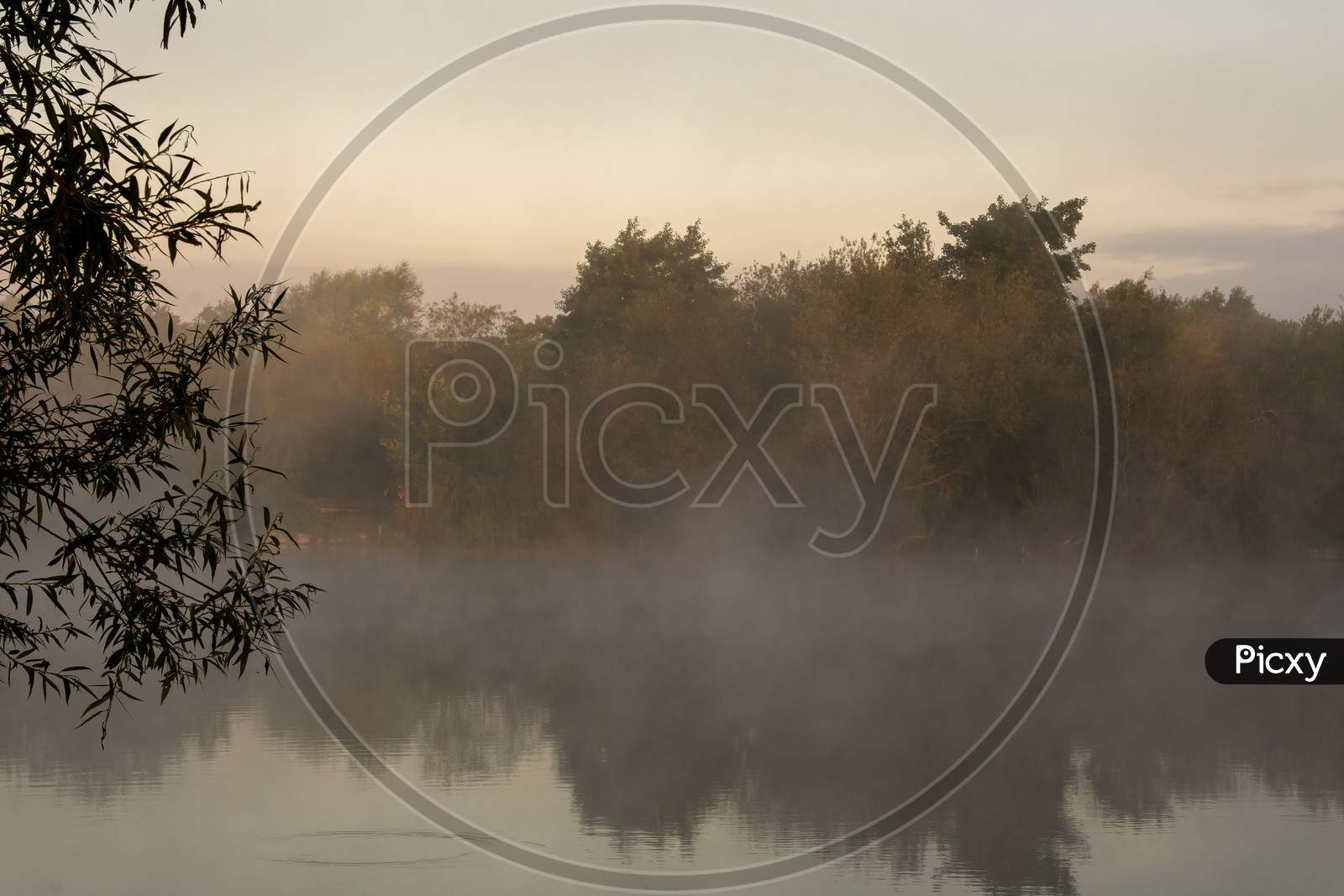 Peaceful Early Morning Mist Over Lake. Tranquil English scenery