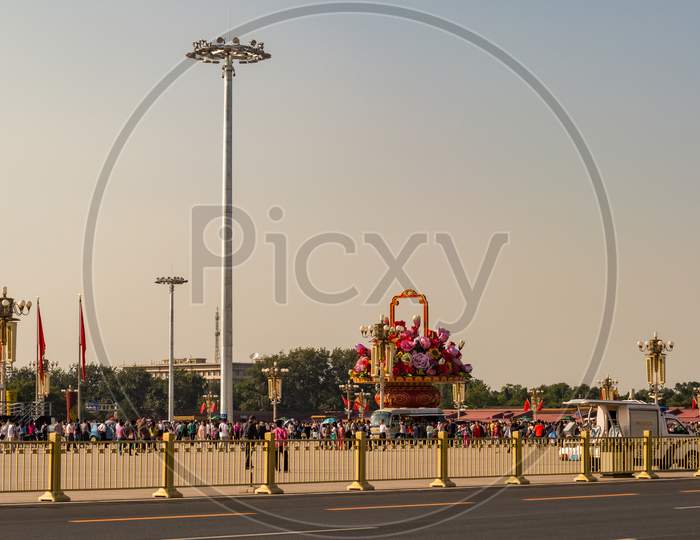 Tiananmen Square In Beijing, With National Day (October 1St) Flower Decorations