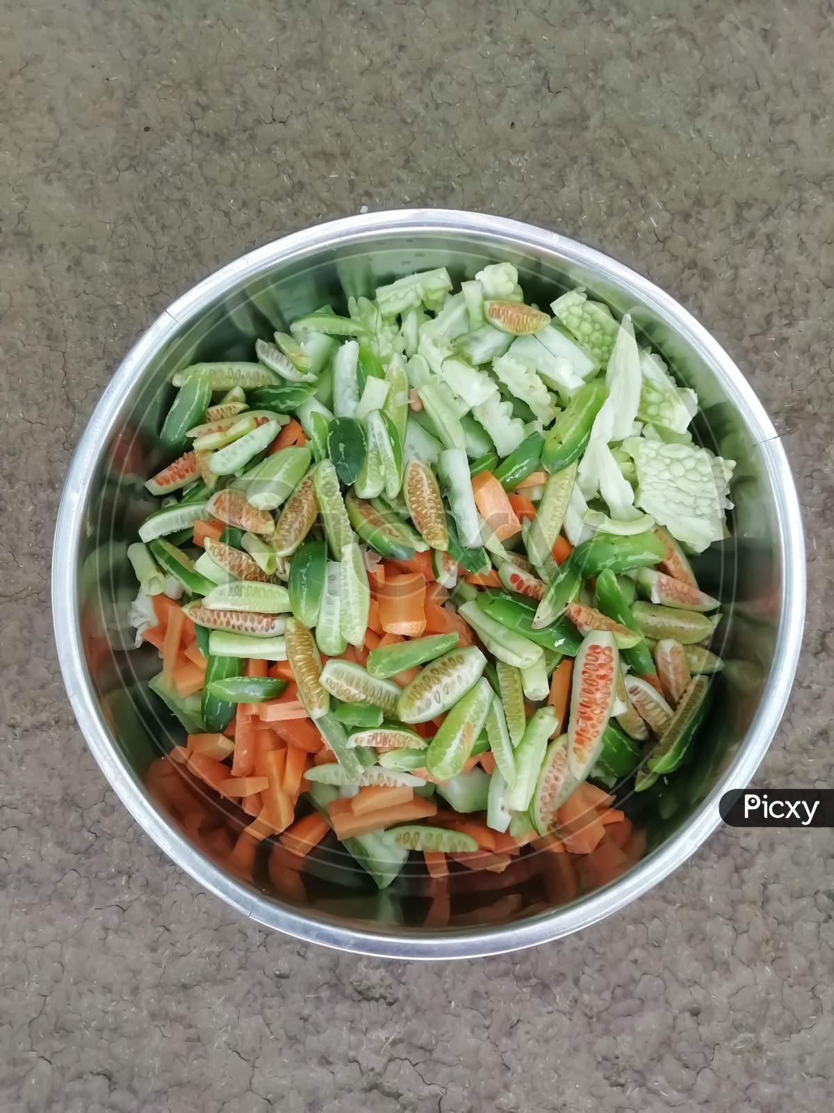 Closeup View Of Small Vegetable Pieces In A Bowl