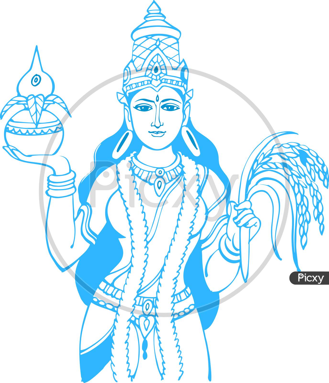 Sketch Of Goddess Bharath Matha Or Indian Nation God Editable Vector Outline Illustration