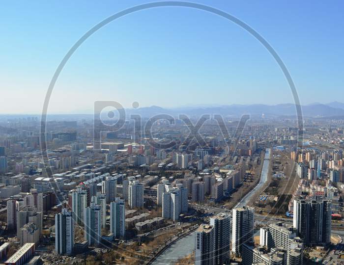 Aerial View Of Downtown Beijing, View From The Central Radio And Tv Tower