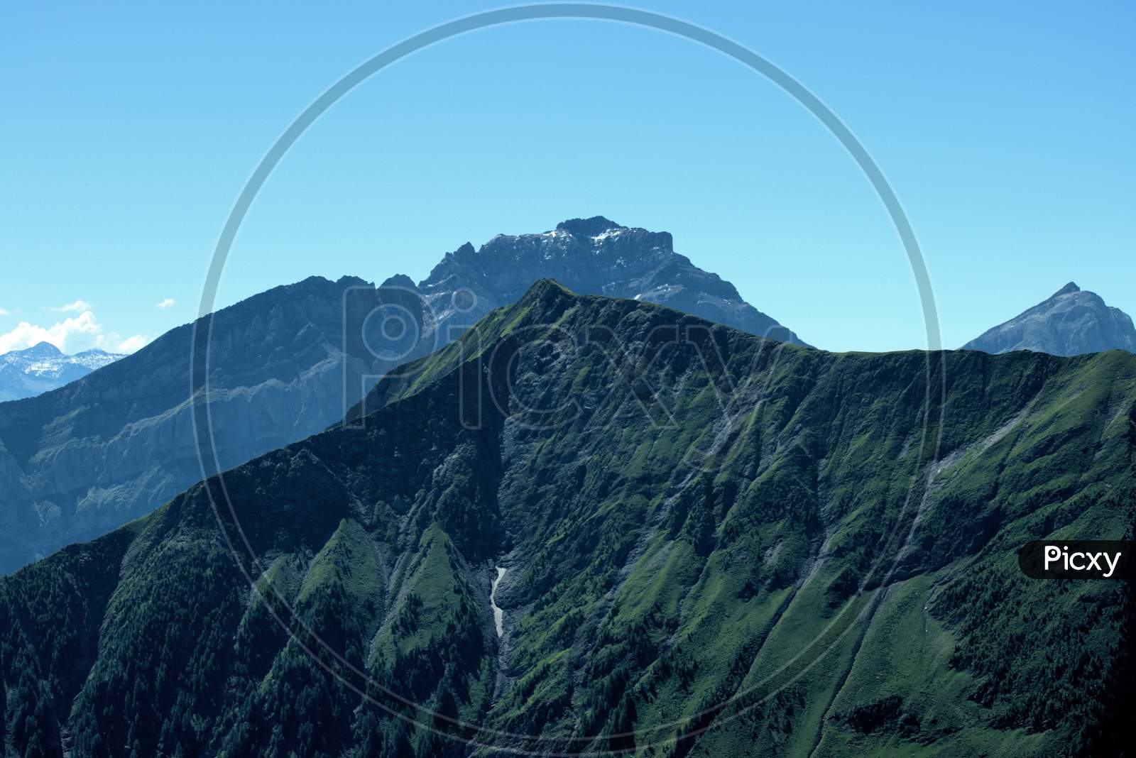 Alpine scenery from mount Pizol in Switzerland 7.8.2020