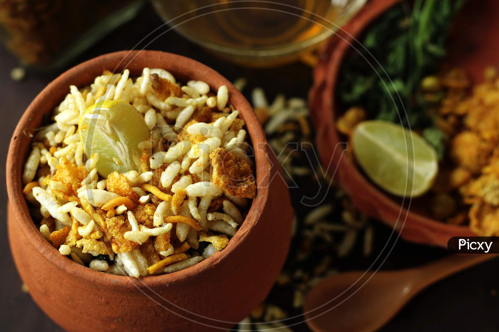 Bengali street food, Jhalmuri, served in an earthen pot