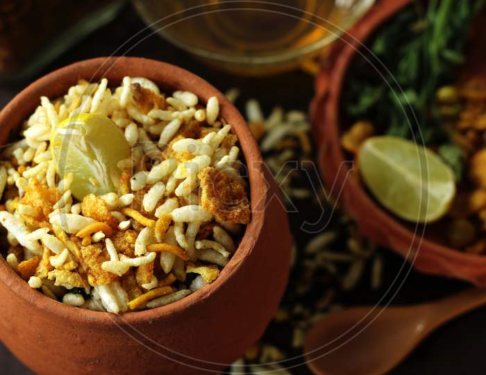 Bengali street food, Jhalmuri, served in an earthen pot