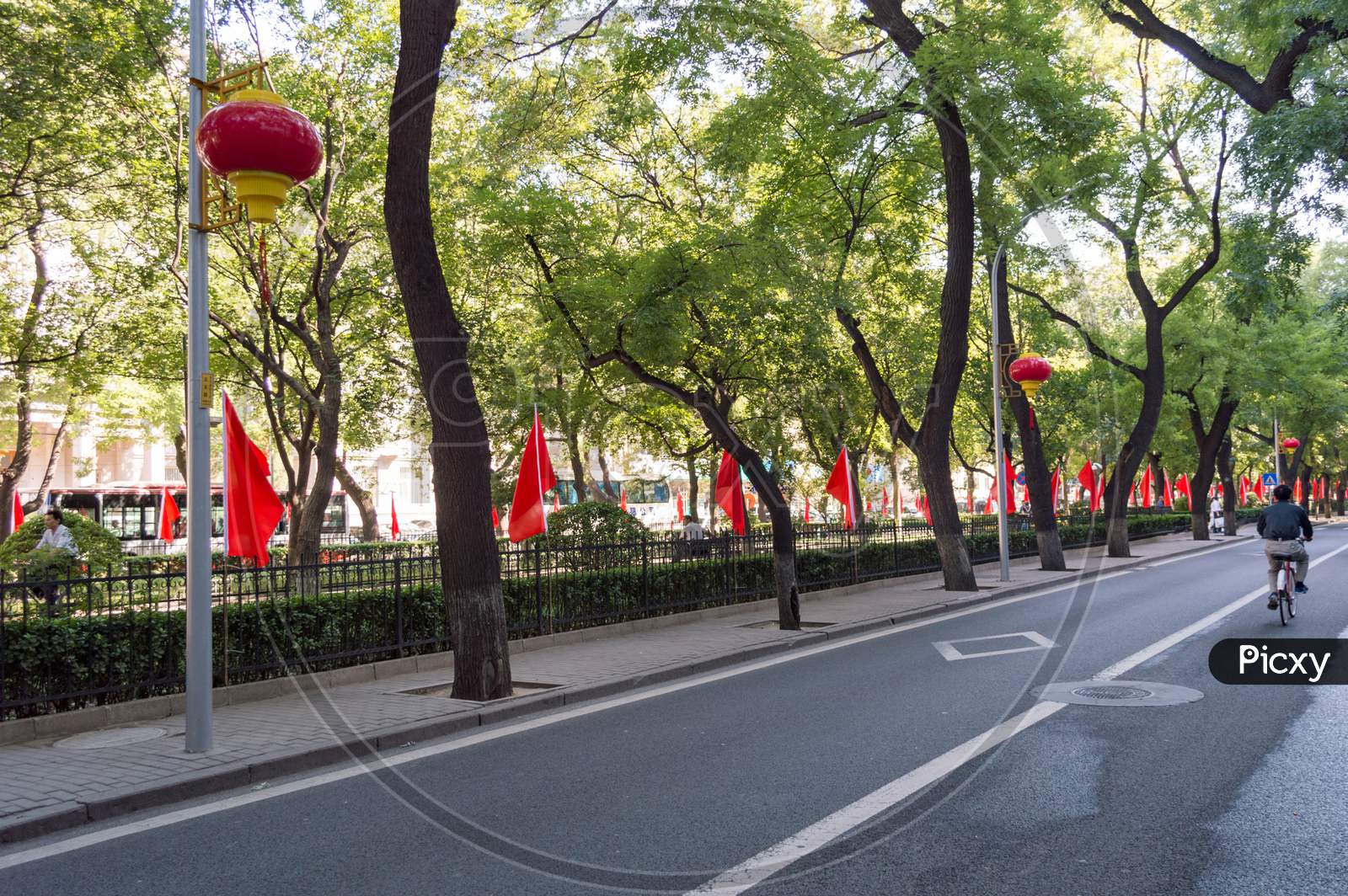 National Flags Of The People'S Republic Of China In The Streets Of Beijing