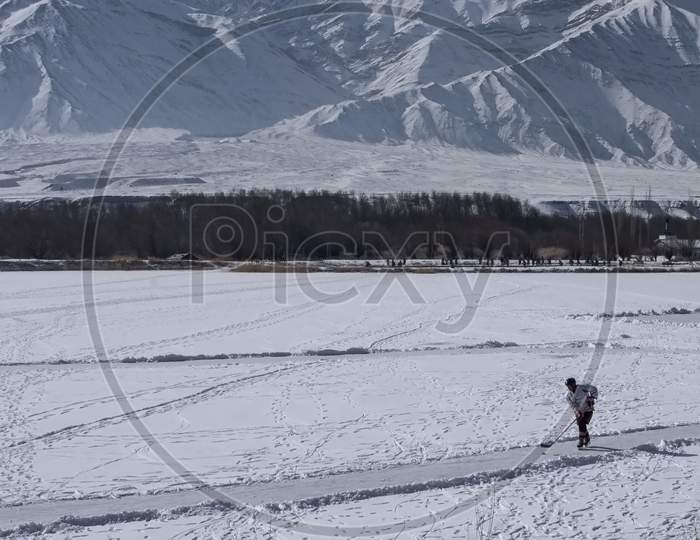 High Altitude Ice Hockey On A Frozen Lake In Leh Ladakh