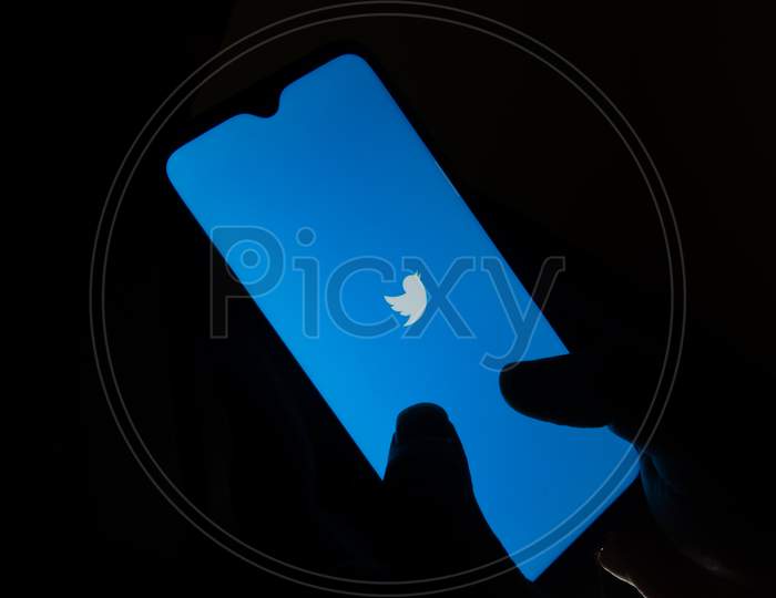 Twitter App Or Icon In Mobile.