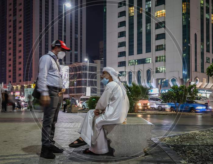 8-09-2020. United Arab Emirates, Abu Dhabi City Street During The Outbreak Of Coronavirus. Emarati People Life Style And City Background, Selective Focus.