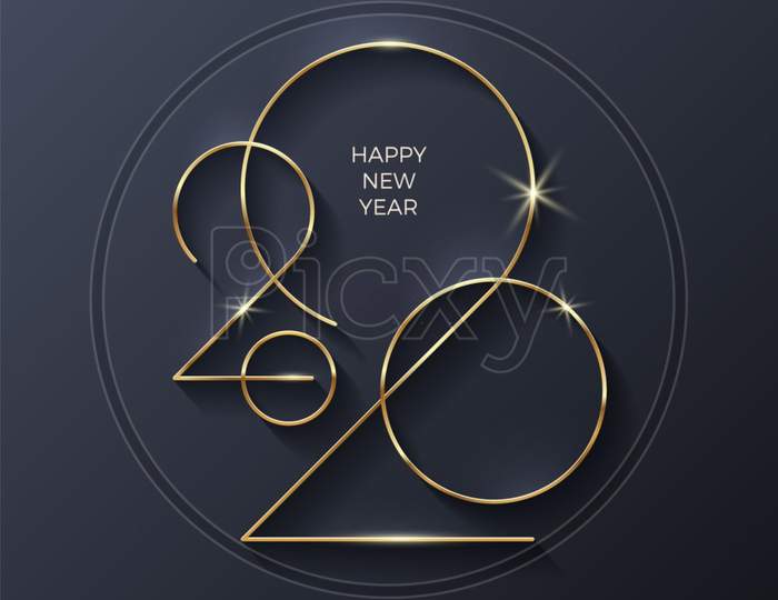 Golden 2020 New Year Logo. Holiday Greeting Card. Vector Illustration. Holiday Design For Greeting Card, Invitation, Calendar, Etc.
