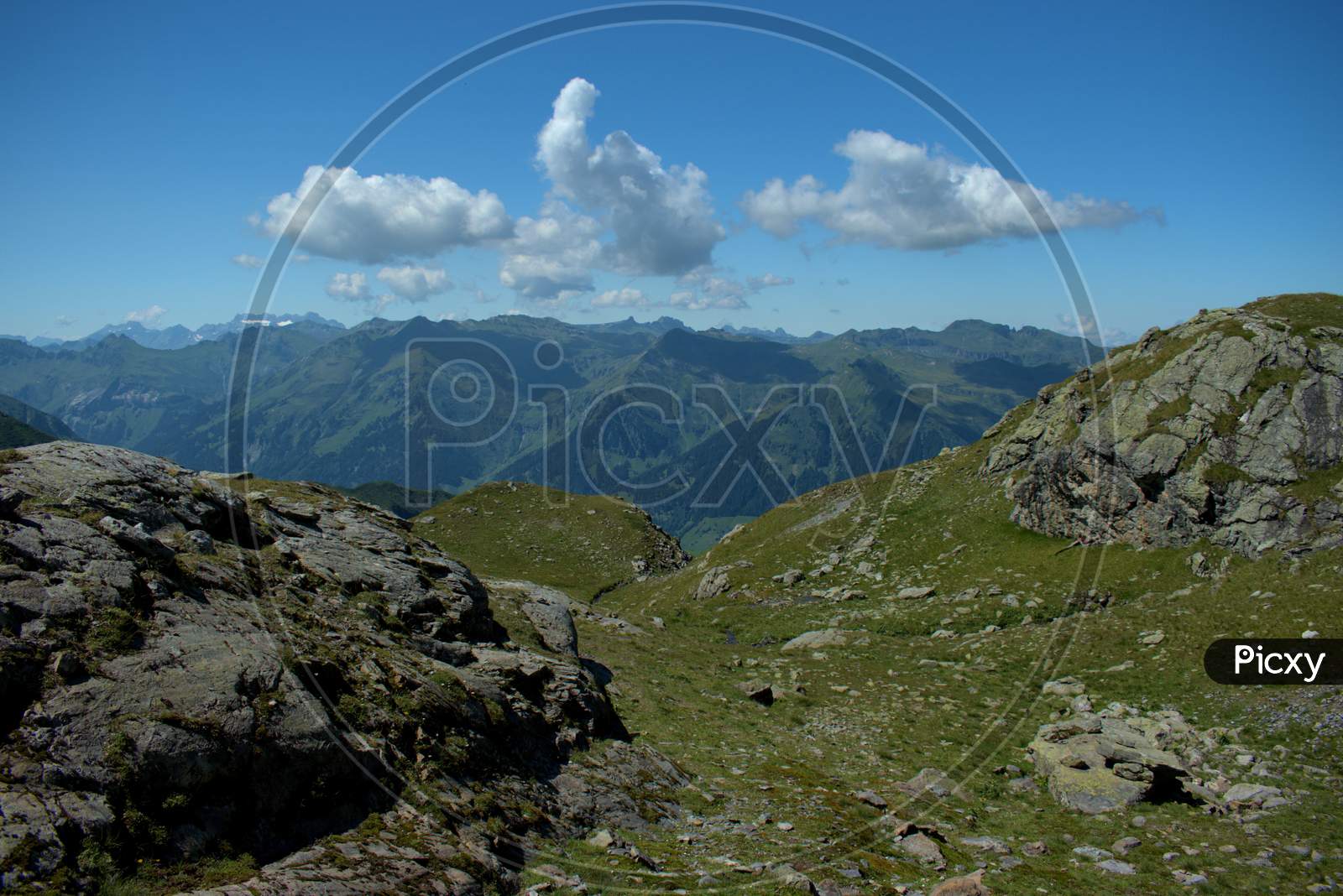 Mountain panorama at mount Pizol in Switzerland 7.8.2020