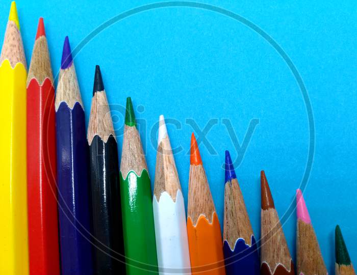 Colour Pencil With Blue Background,Pencil Sketch