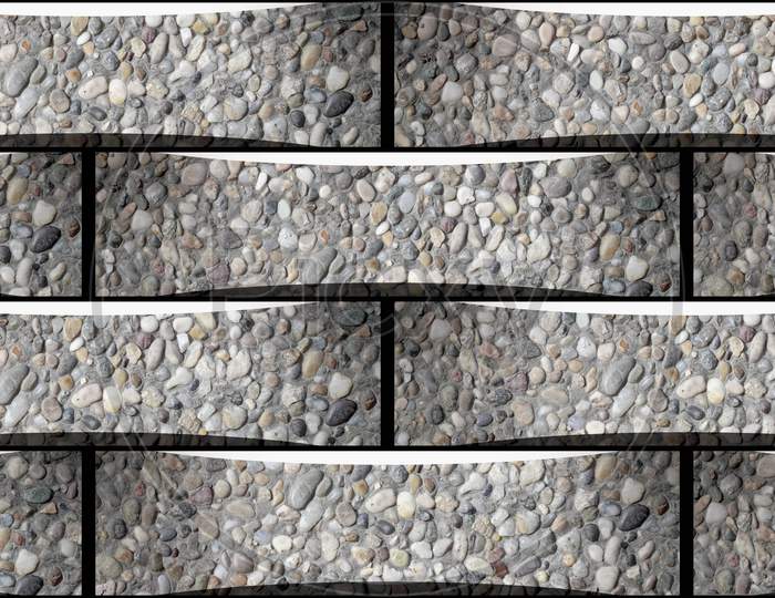 3D Elevation Wall Tiles Design. Concrete Stone Architectural Rendering Digital Ceramic Tile. Geometric Concrete Modules. High Quality Seamless Rendering 3D Illustration.