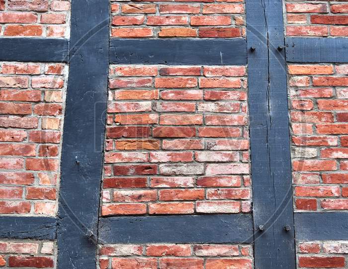 Beautiful Texture Of Old Vintage Half Timbered Brick Walls Found In Germany.