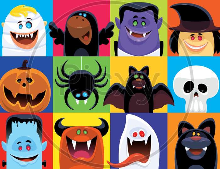 Halloween Of Twelve Scary Characters Icons