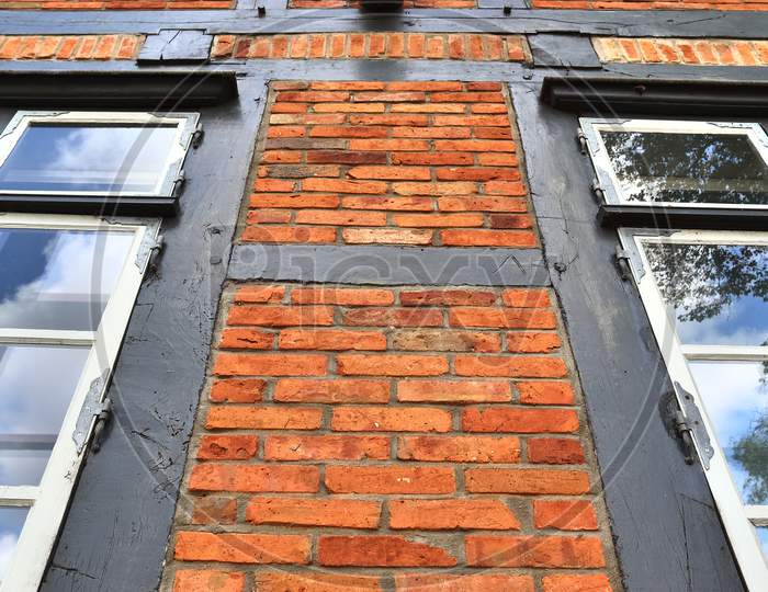 Beautiful Texture Of Old Vintage Half Timbered Brick Walls Found In Germany.