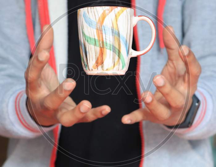 Coffee Cup Cup Levitation Stock Photo