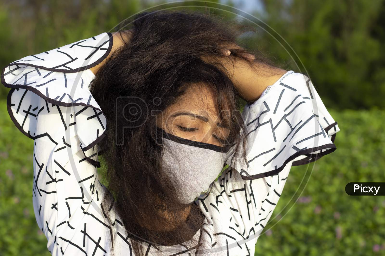 Stylish Woman Wearing Protective Face Mask,