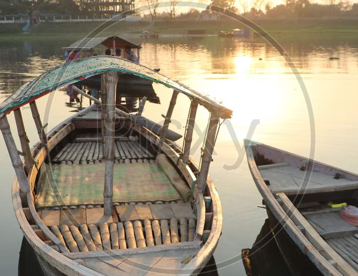 Boat In River Village Side Bangladesh