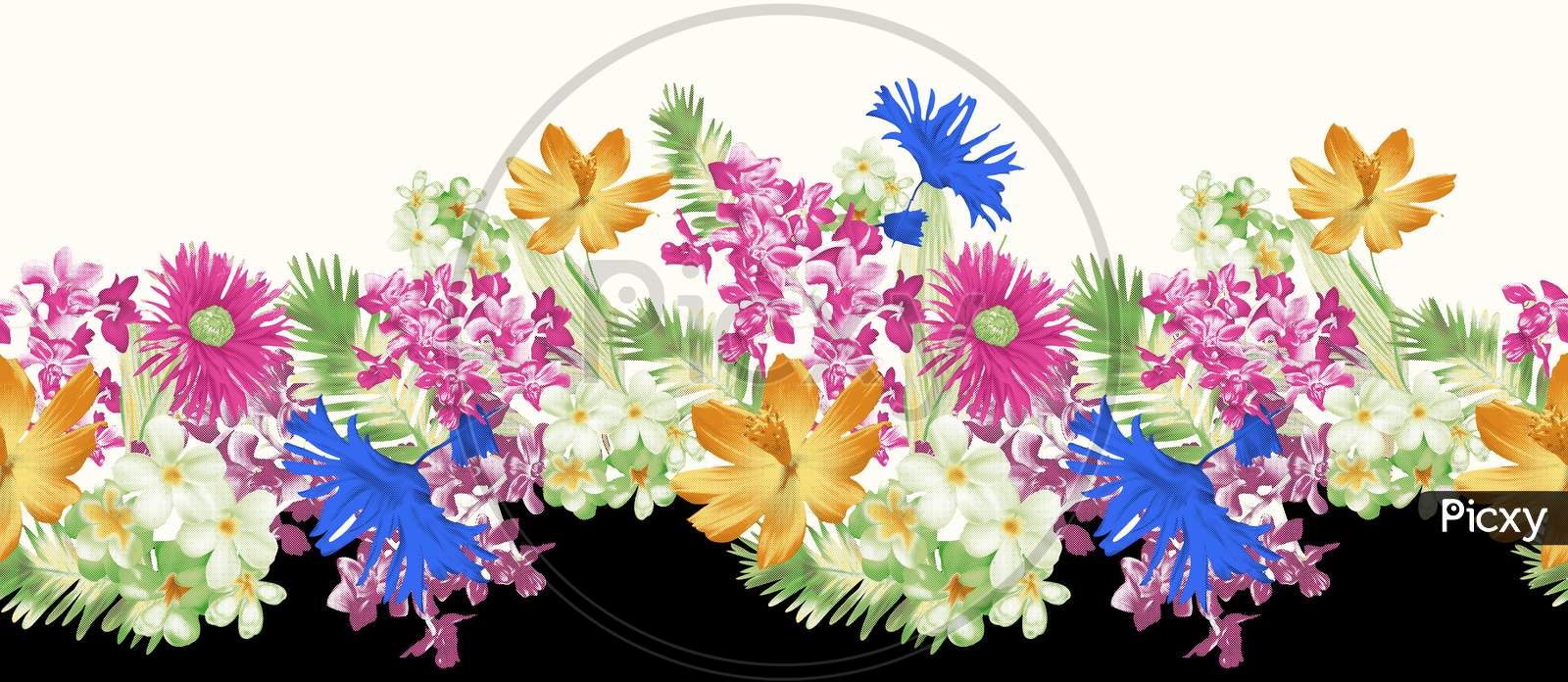 Flower Bodar Design Background For Print, Textile, Wear, Magazines, Template, Card, Poster, Brochure. Bright Colors