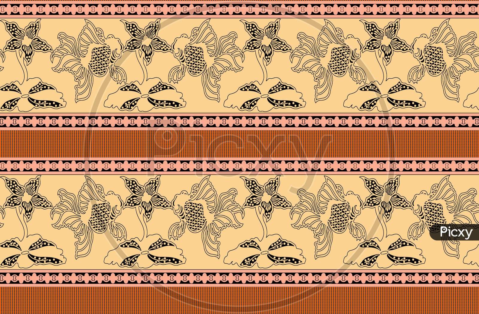 Fish And Flower Boader Seamless Geometric Pattern Background