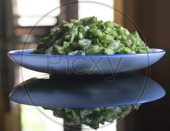 Fresh chopped beans in a bowl