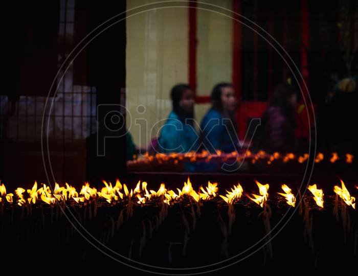 Fire flames of a candle or diya in Monestry