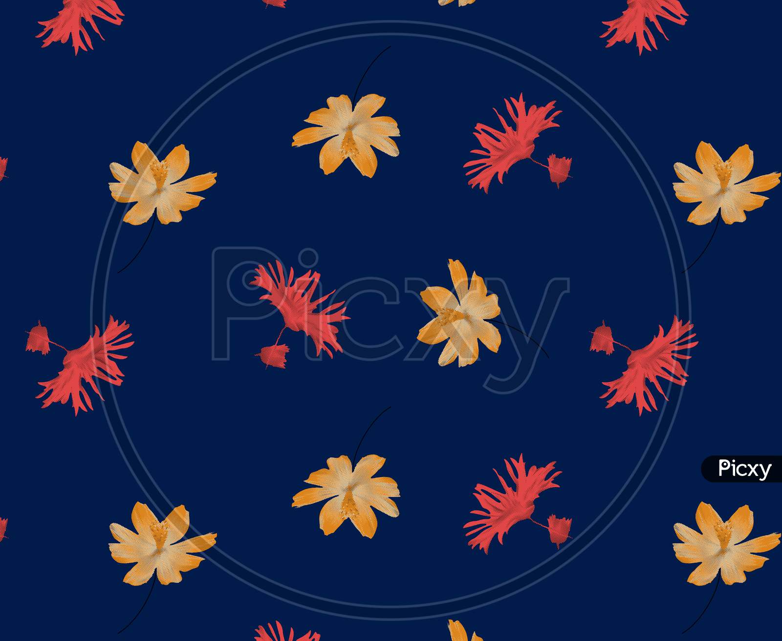 Flower Geometric Pattern Red Snd Yeallow Color. Seamless Flowers Background