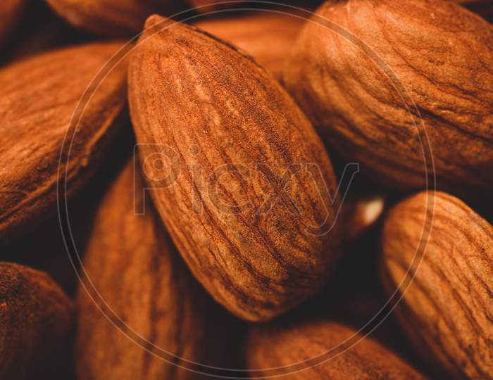 Macro Photography Of Organic Almonds, Selective Focus