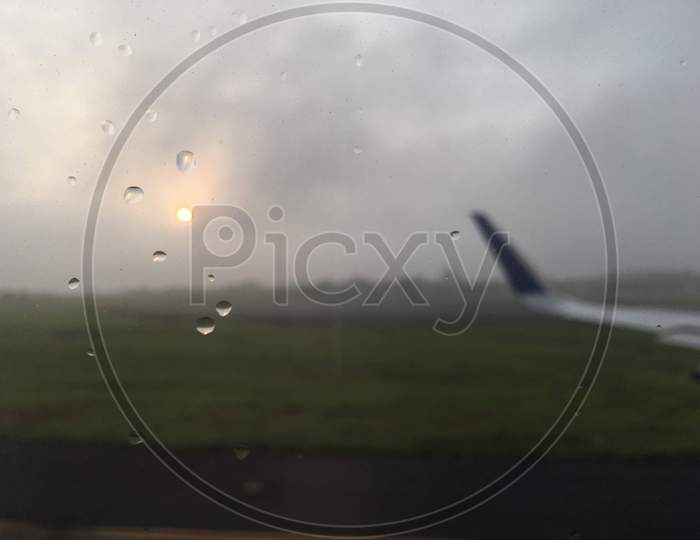 Airport view through Airplane Window