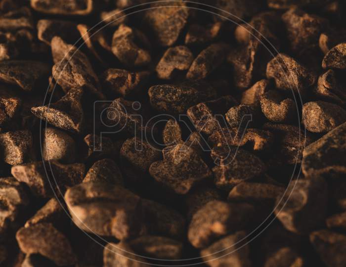 Macro Close Up Picture Of Raw Cacao Nibs, Selective Focus