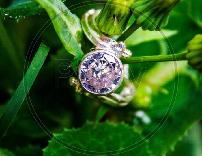 Creative diamond ring macro product photoshoot nature