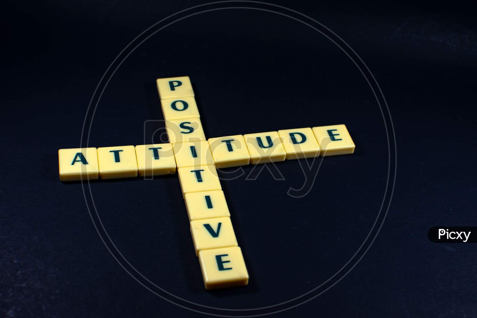 Positive Attitude word concept black texture background image using by block letter for English language learning concept