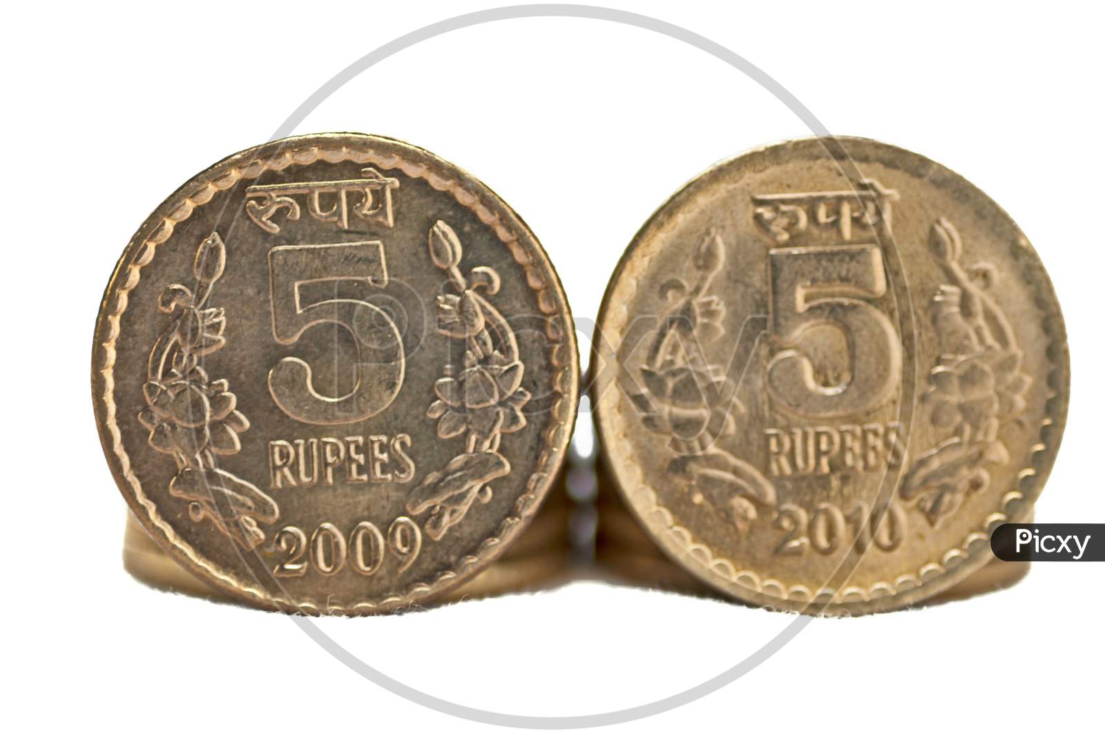 Close Up Of Indian Coin 5 Rupees Isolated Copy Space