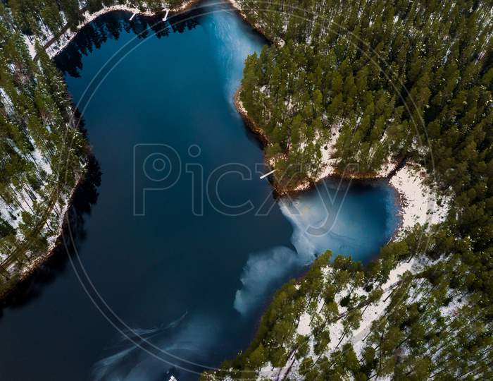 Aerial Photography Of Frozen Lake In Winter