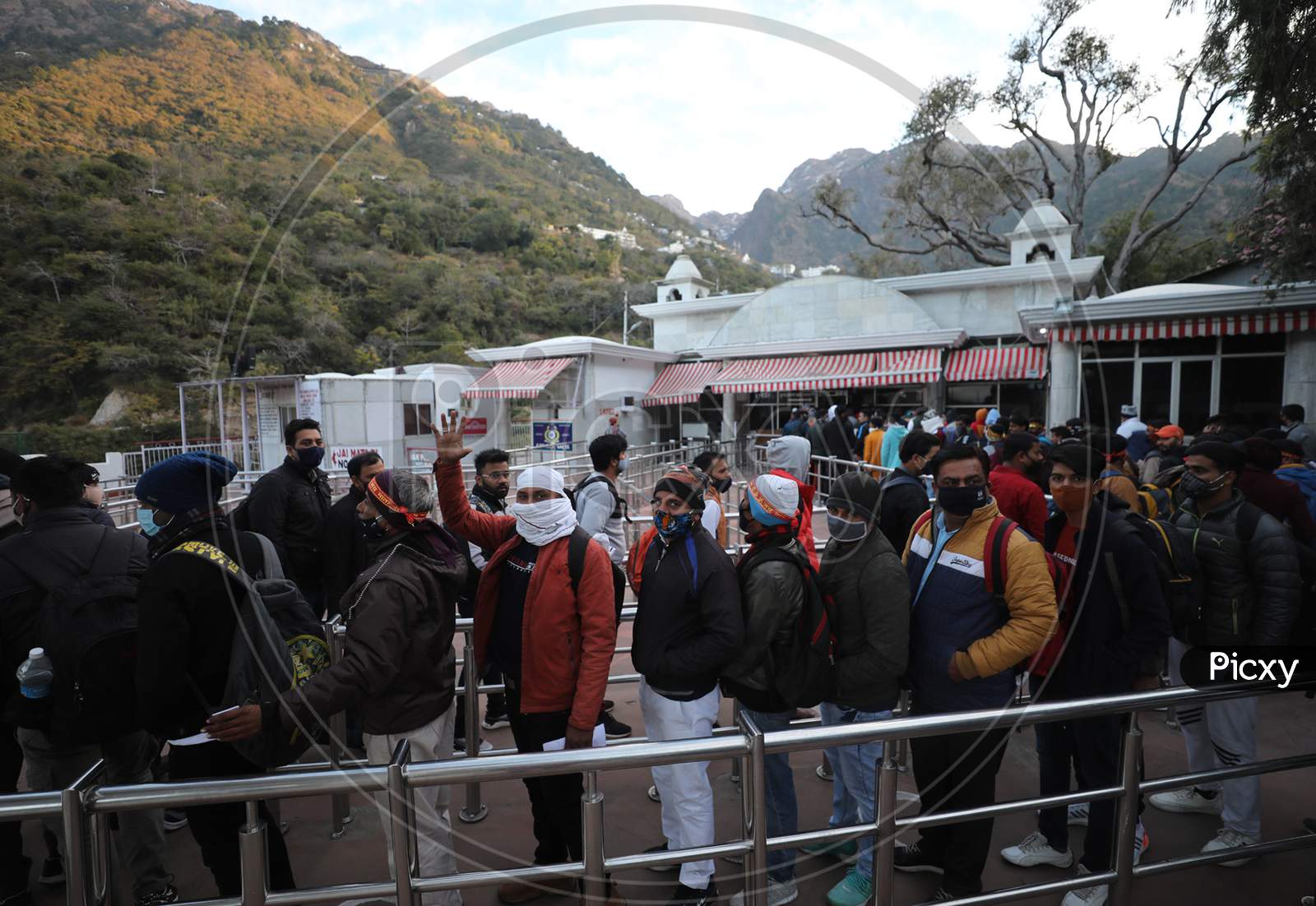Devotees on way to Mata Vaishno Devi Shrine on first day of New Year 2021 ,atop Trikuta Hills in Reasi district ,1 January,2021.