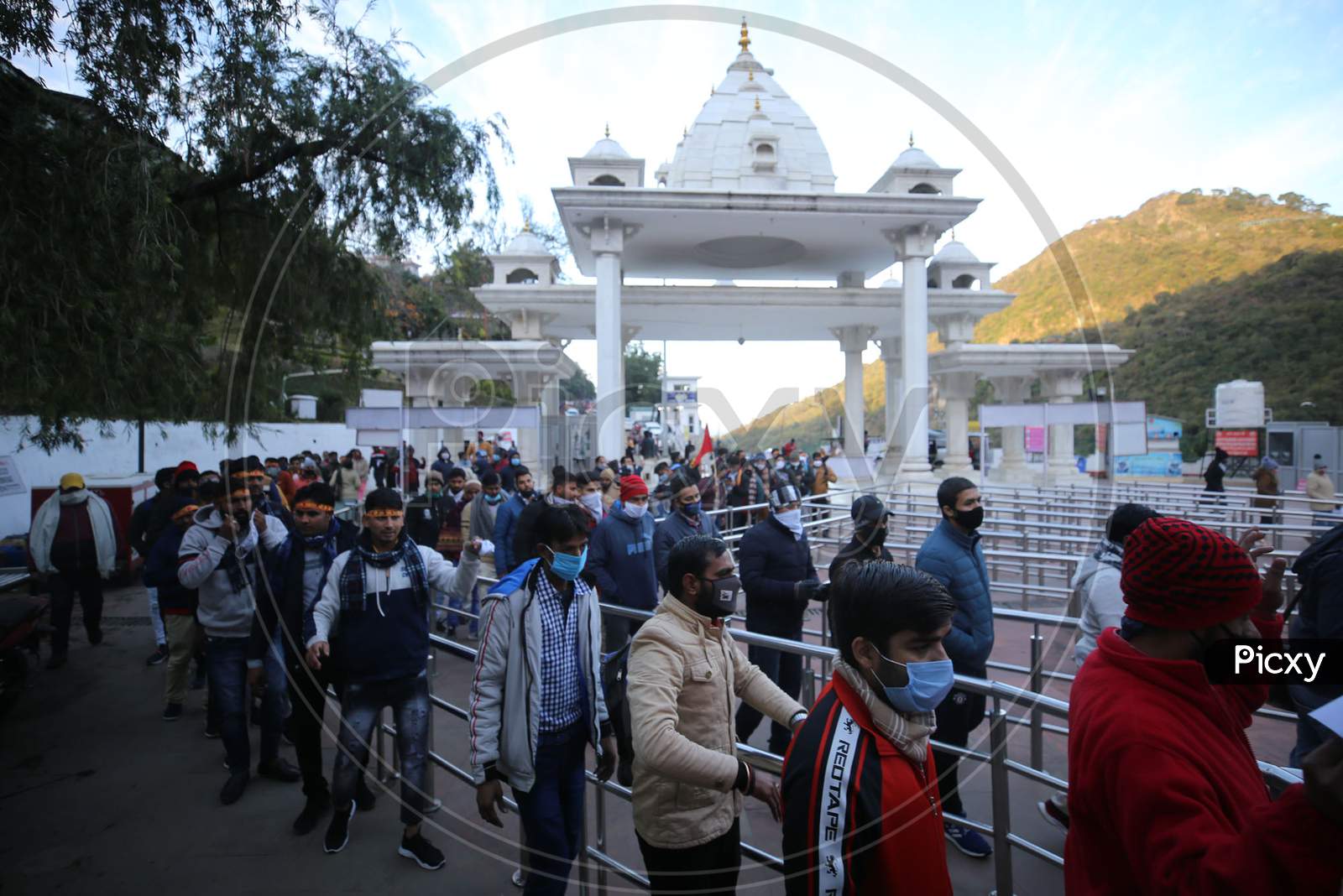 Devotees on way to Mata Vaishno Devi Shrine on first day of New Year 2021 ,atop Trikuta Hills in Reasi district ,1 January,2021.