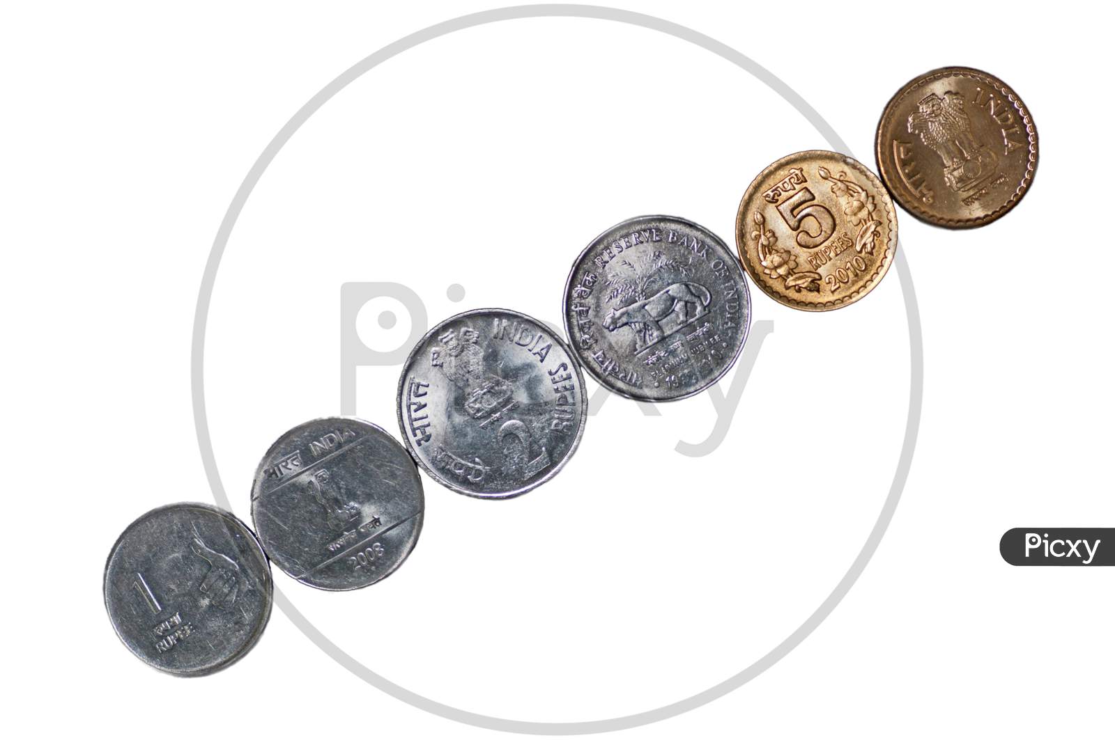 Close Up Row Indian Coins Isolated Copy Space