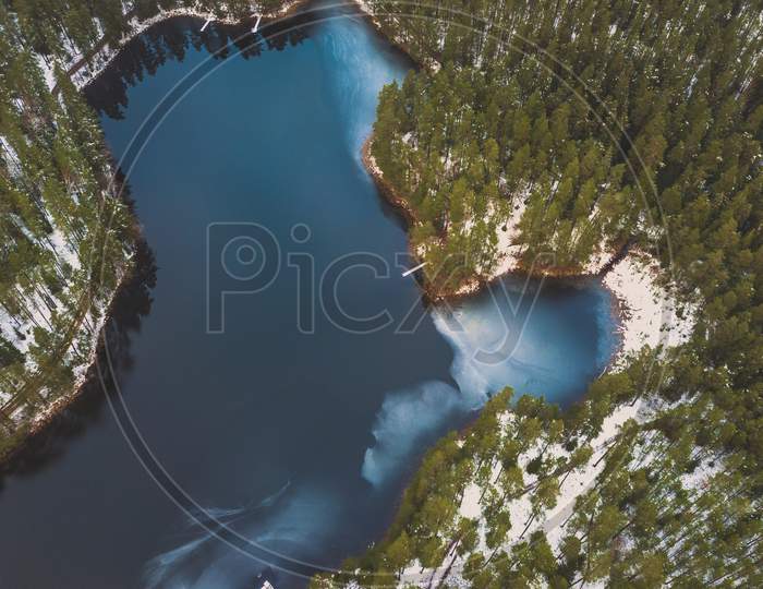 Aerial Photography Of Frozen Lake In Winter - Vintage Look