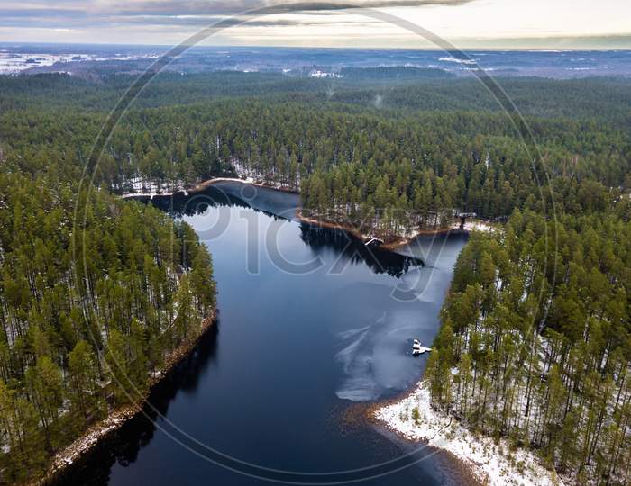 Aerial Photography Of Lake In Winter