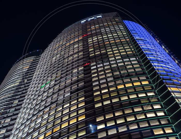 Night View Of The Roppongi Hills Mori Tower Building In Tokyo, Japan