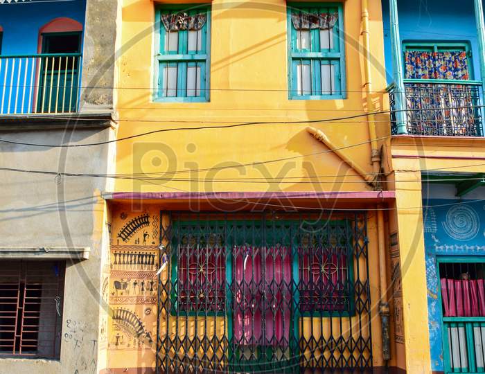 Charming picturesque two storey residential house of contrasting colors.