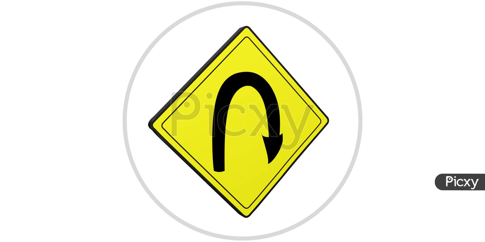 3D U Turn Traffic Road Signs Shape Signal Road