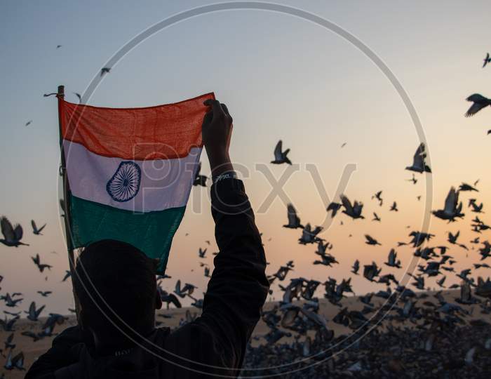 Indian Flag during Sunrise