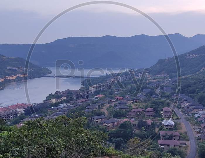 A beautiful view from above of city of lavasa