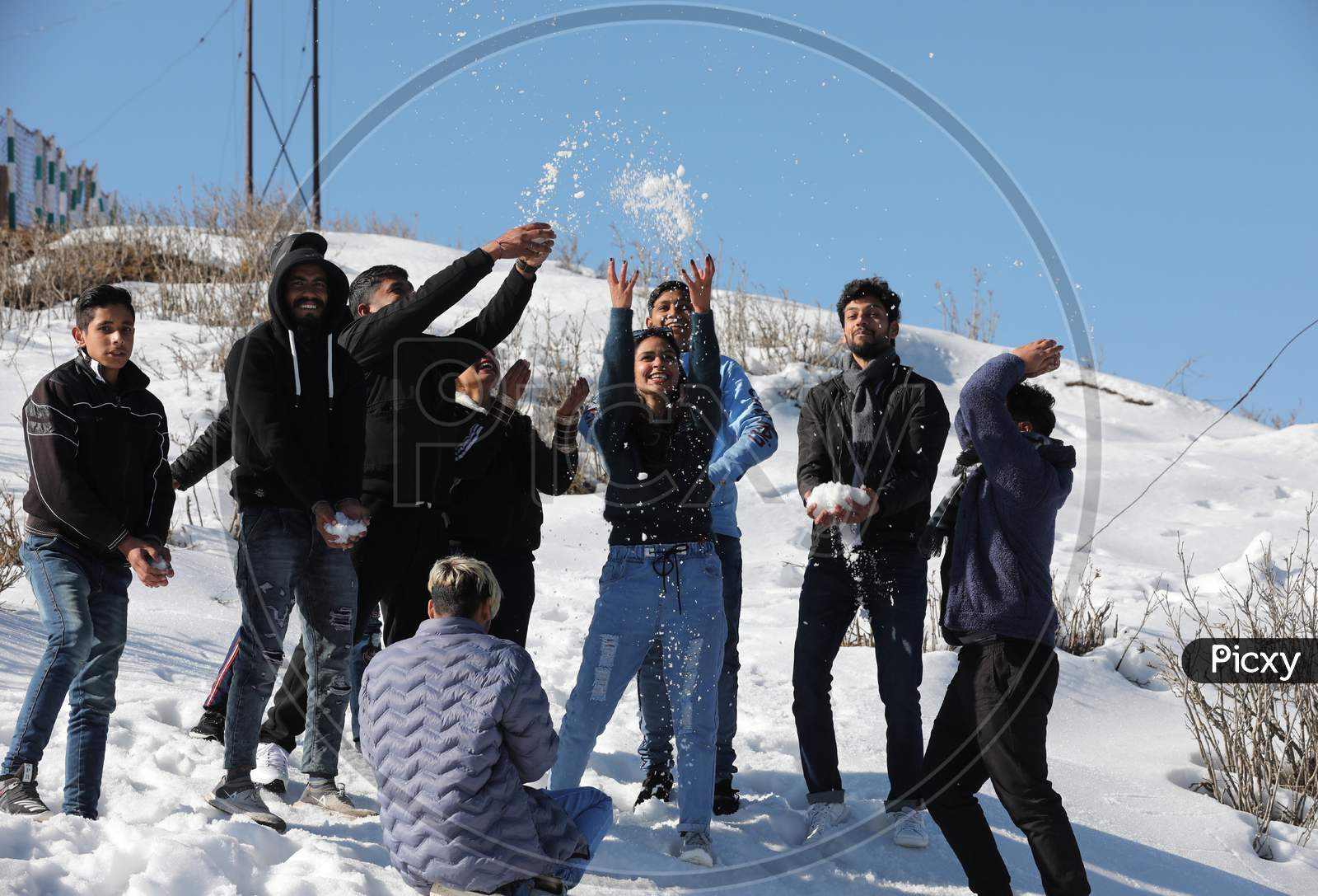 Tourist Play With Snow At Nathatop Near Patnitop About 110Km From Jammu On Sunday10 Jan,2021.
