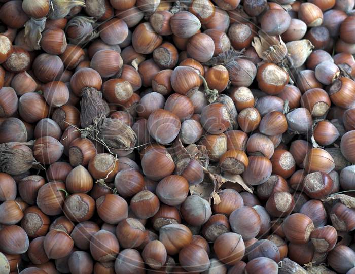 Crop Of A Surface Coated With The Hazelnuts As A Food Backdrop Composition